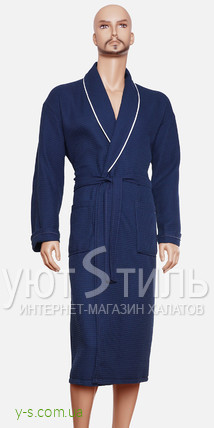 Вафельний чоловічий халат синього кольору BE2107
