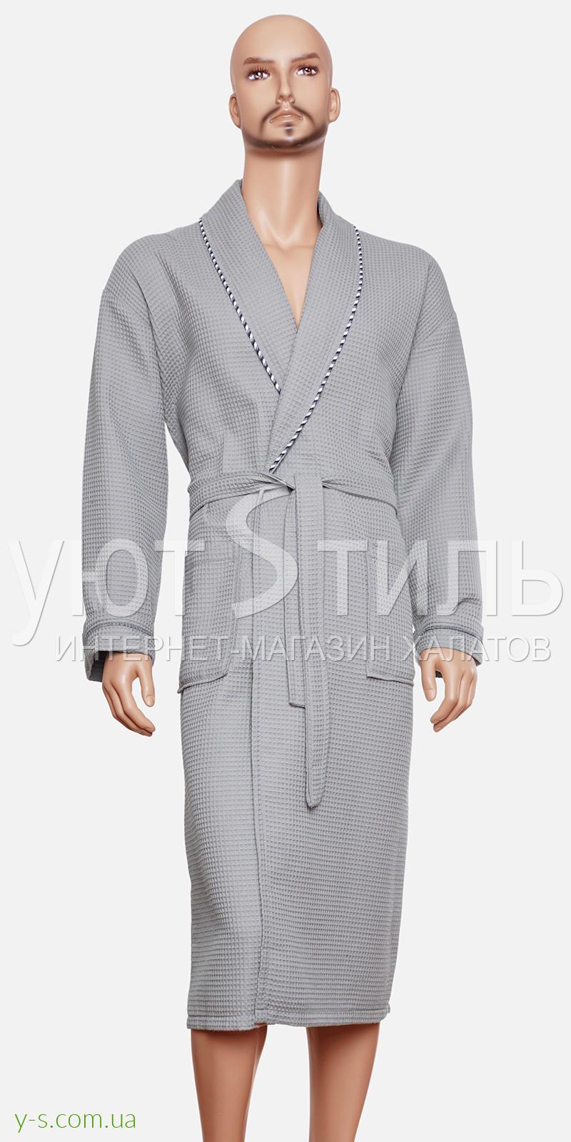 Вафельний чоловічий халат сірого кольору BE2109