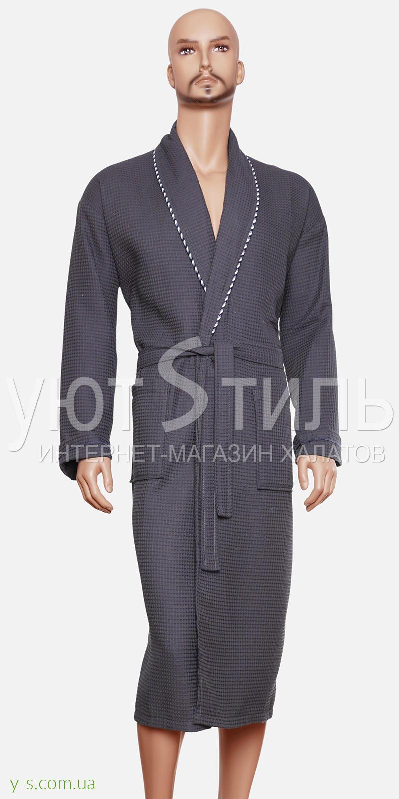 Вафельний чоловічий халат темно-сірого кольору BE2110