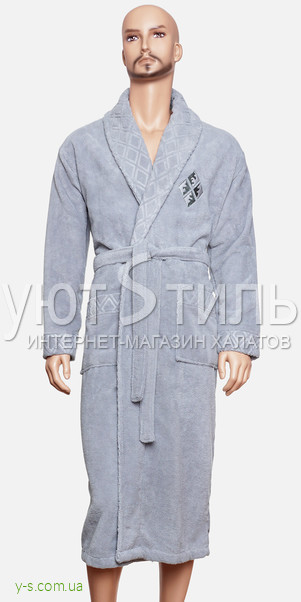 Серый мужской бамбуковый халат с вышивкой BE3207