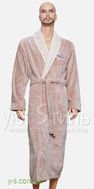 Мужской халат BE6006 бежевого цвета со светлой шалью