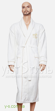 Бамбуковий чоловічий халат молочного кольору BE7008