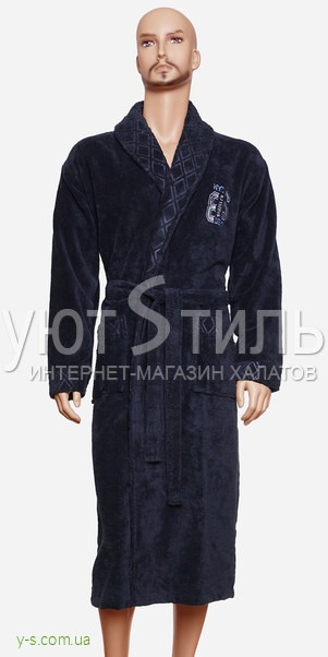 Мужской махровый халат BE7207 темно-синий цвет