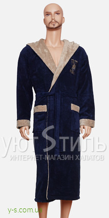 Чоловічий синій халат з капюшоном BE9042