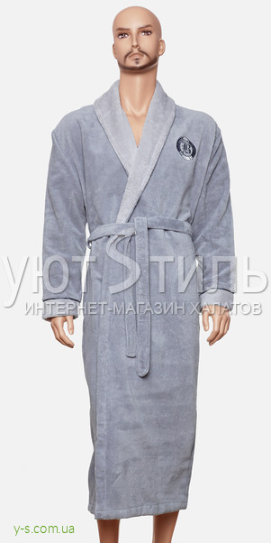 Серый мужской бамбуковый халат с вышивкой BE9102