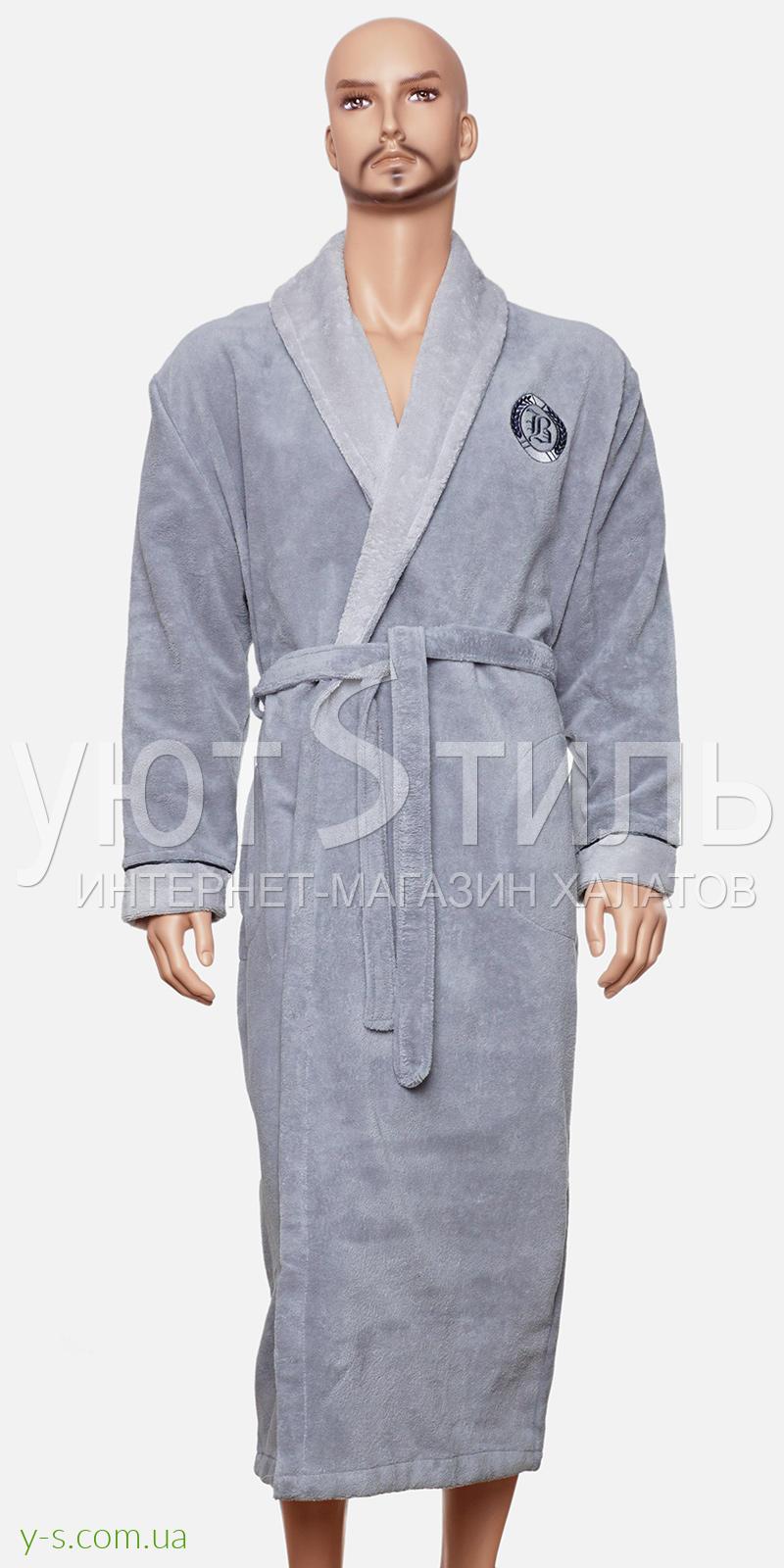 Серый мужской бамбуковый халат с вышивкой BE9102