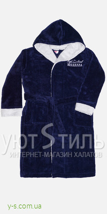Детский халат синего цвета BE9202 с вышивкой на груди