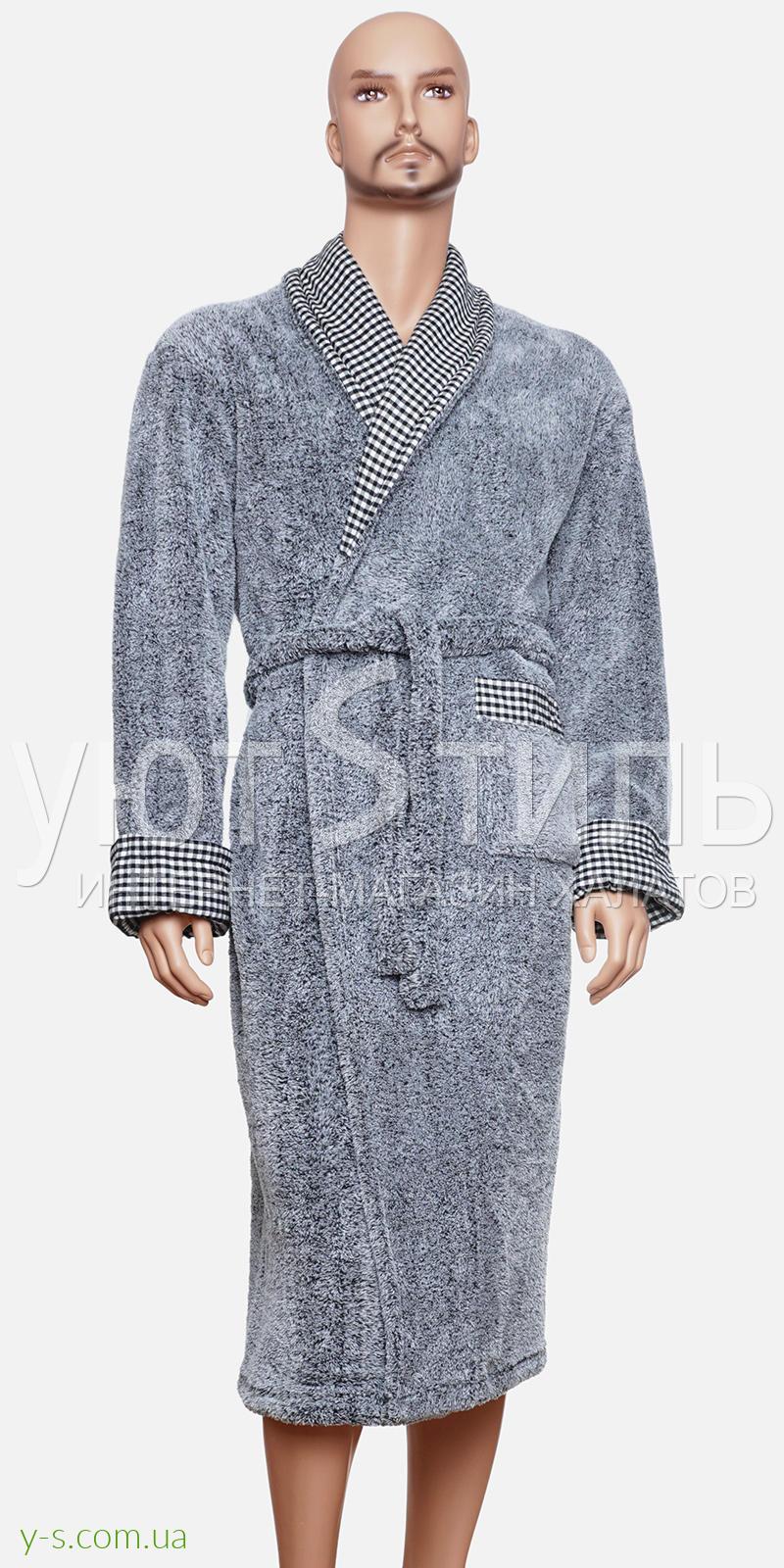 Мужской пушистый халат CN1525 серый цвет