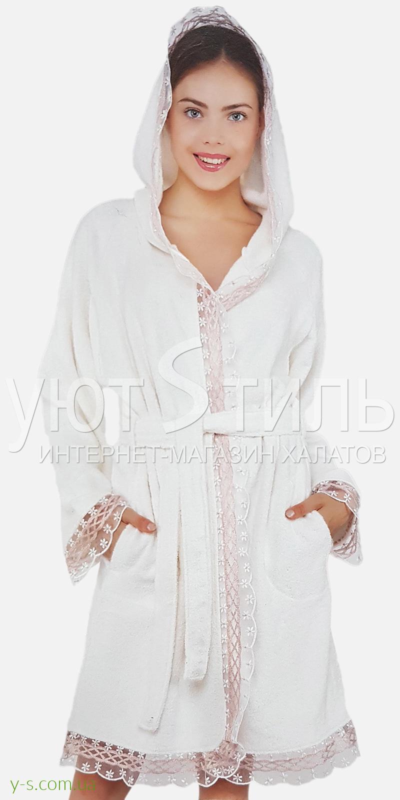 Жіночий махровий халат молочного кольору CN6017
