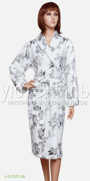 Белый женский халат с цветочным принтом CN7925