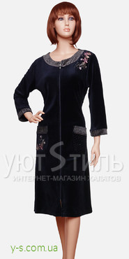 Велюровый женский халат темно-синего цвета EA3604