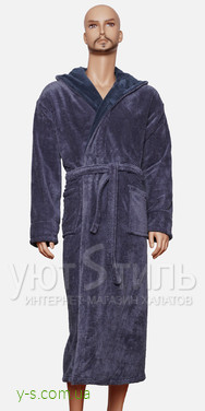 Чоловічий халат сірого кольору EX2135 з написом 
