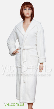 Білий жіночий пухнастий халат з капюшоном EX2137