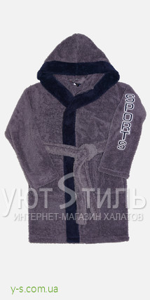 Детский серый халат KS1731 с надписью 