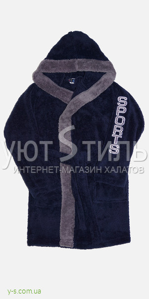 Детский синий халат KS1732 с надписью 