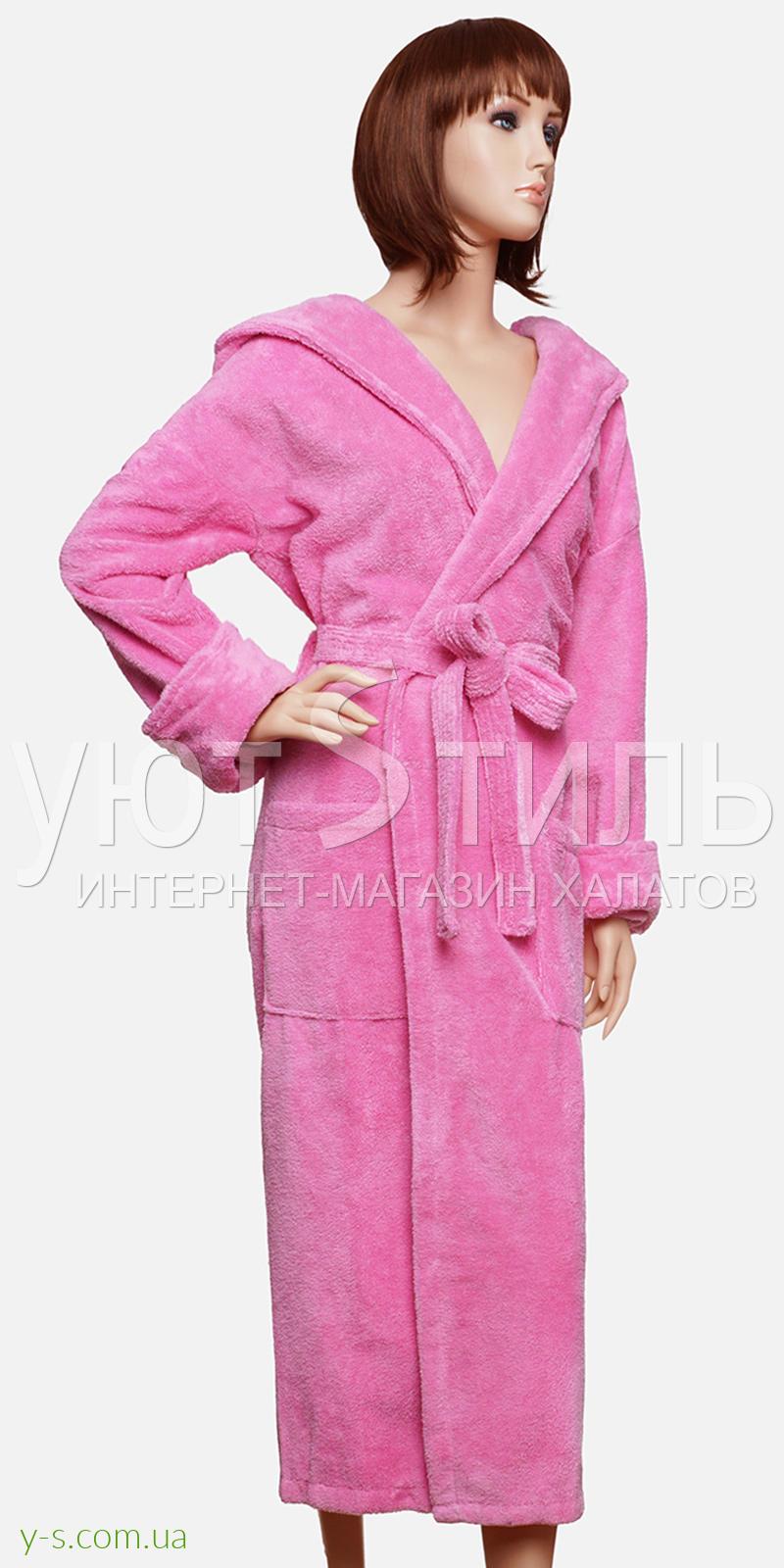 Женский банный халат розового цвета ML1132 с капюшоном