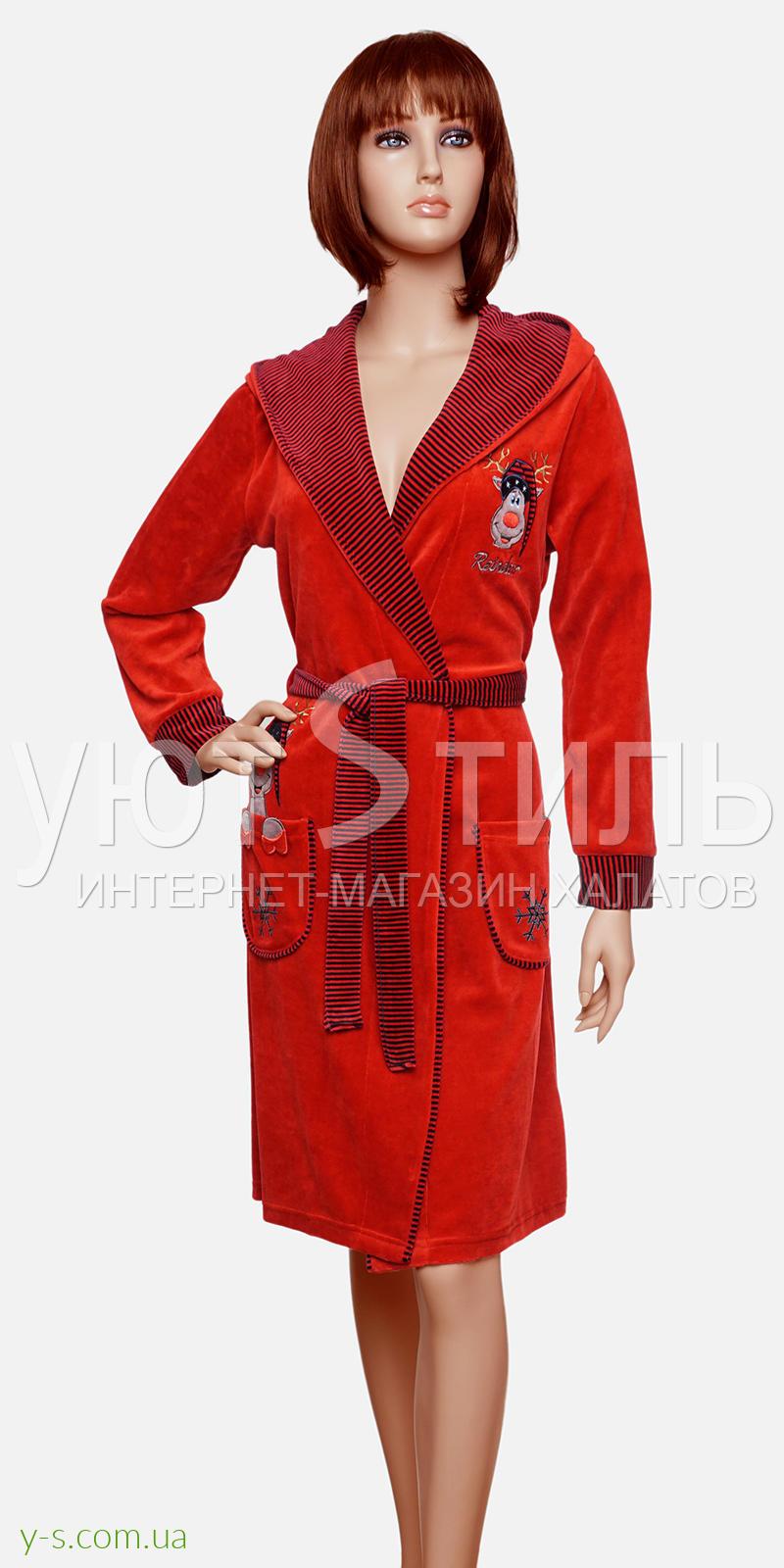 Жіночий велюровий халат червоного кольору RL1981