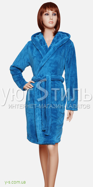 Женский пушистый халат с капюшоном VA0203