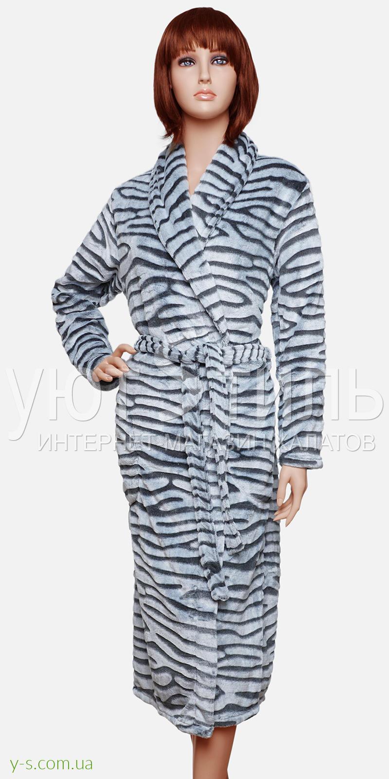 Женский пушистый халат VA1143 серого цвета без капюшона
