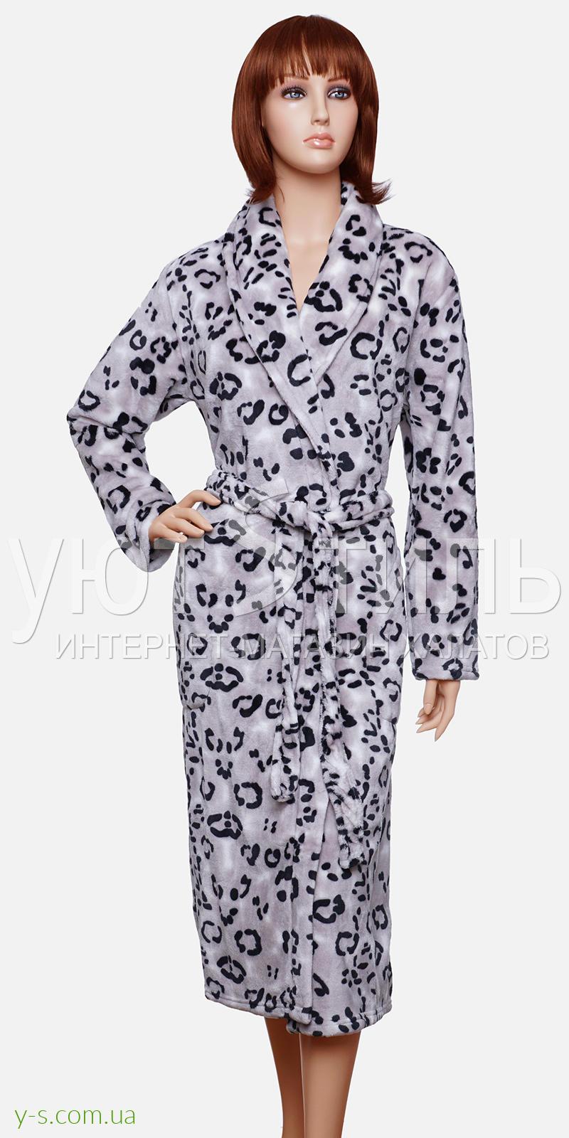 Теплый женский халат леопардовой раскраски VA1708