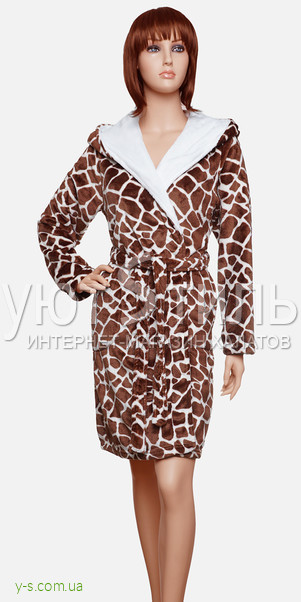 Женский пушистый халат с капюшоном VA4733 жираф