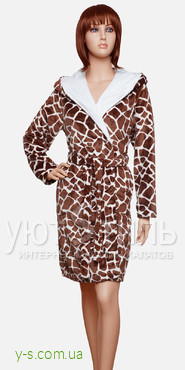 Женский пушистый халат с капюшоном VA4733 жираф