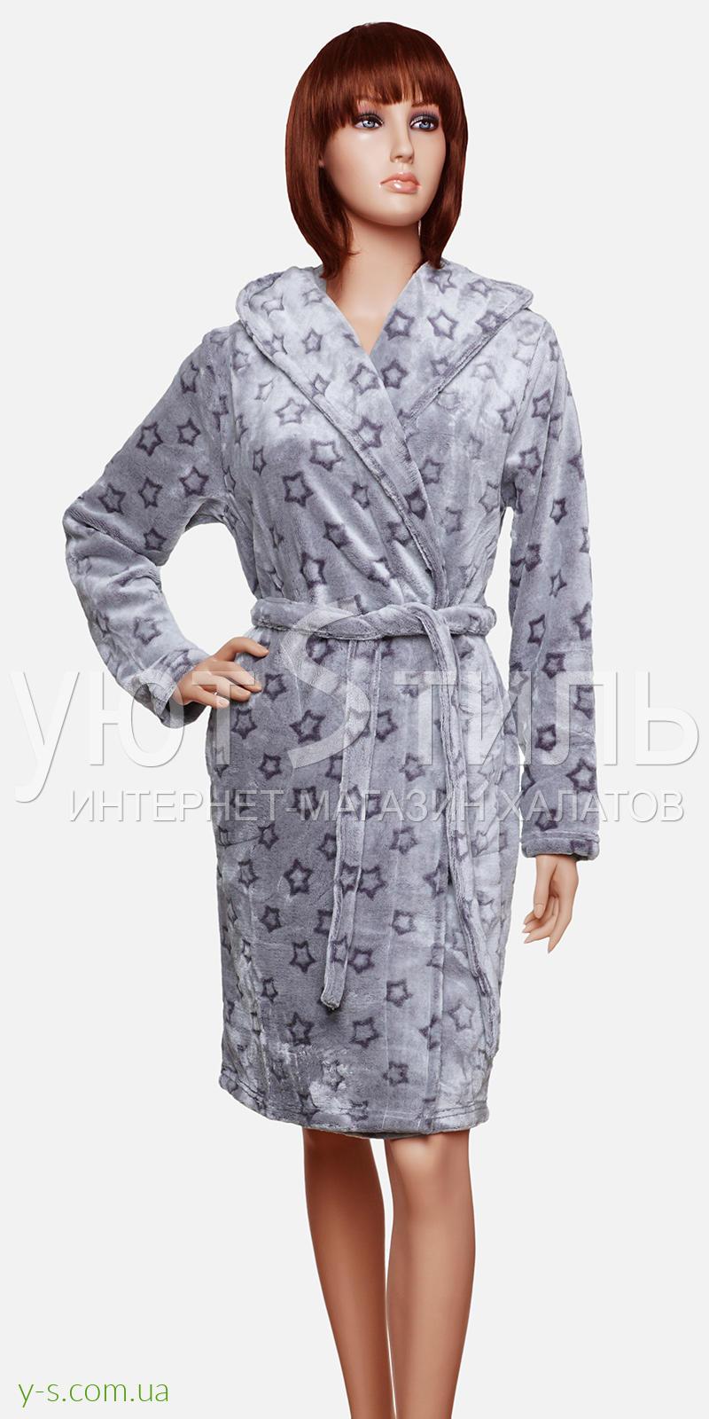 Женский пушистый халат со звездами VA6205