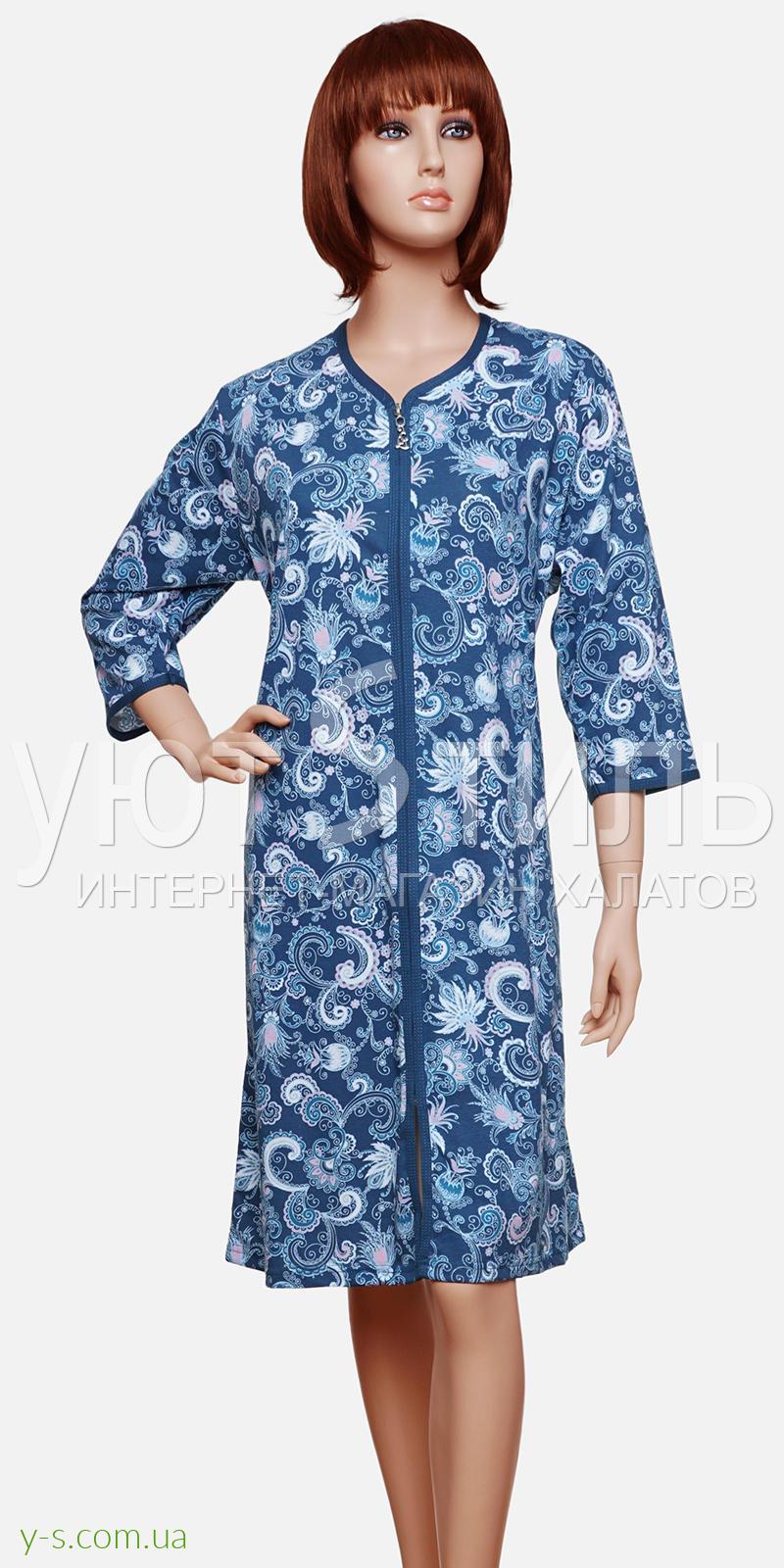 Трикотажный женский халат на молнии VA6512