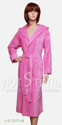 Халат махровый женский розового цвета с капюшоном WM1285