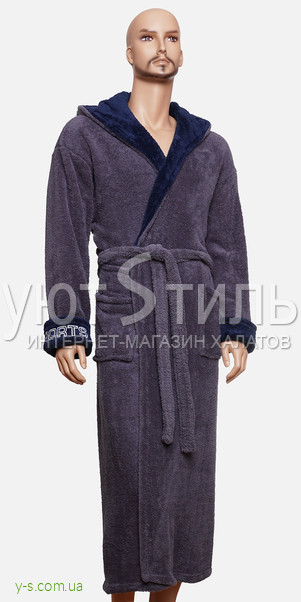 Мужской халат серого цвета WM1728 с надписью 