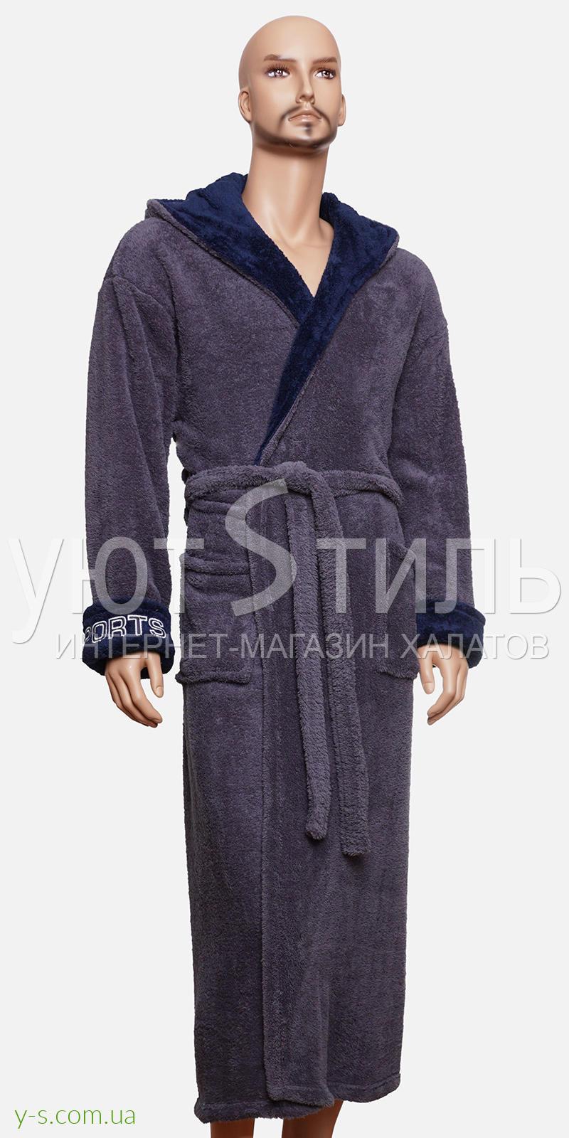 Мужской халат серого цвета WM1728 с надписью 