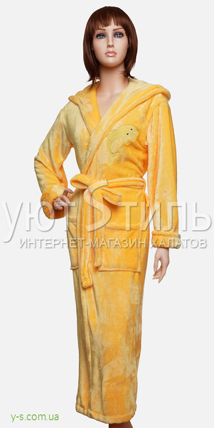 Женский халат желтого цвета WM1729 с капюшоном