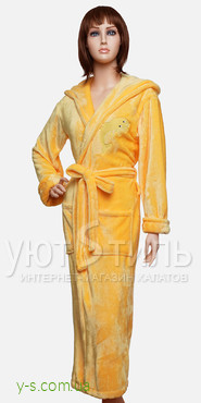 Женский халат желтого цвета WM1729 с капюшоном