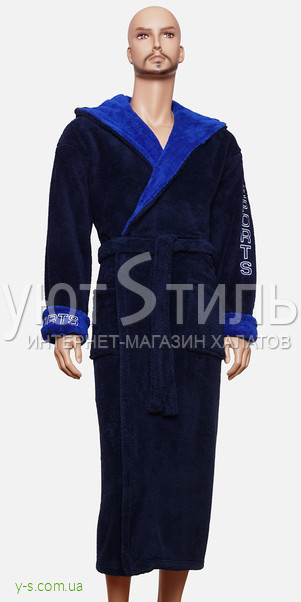Мужской халат синего цвета WM1747 с надписью 