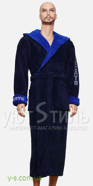 Мужской халат синего цвета WM1747 с надписью 