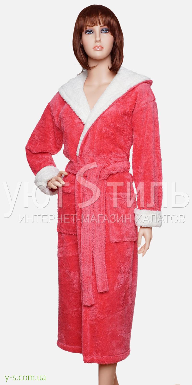 Пухнастий жіночий халат з капюшоном WM2003