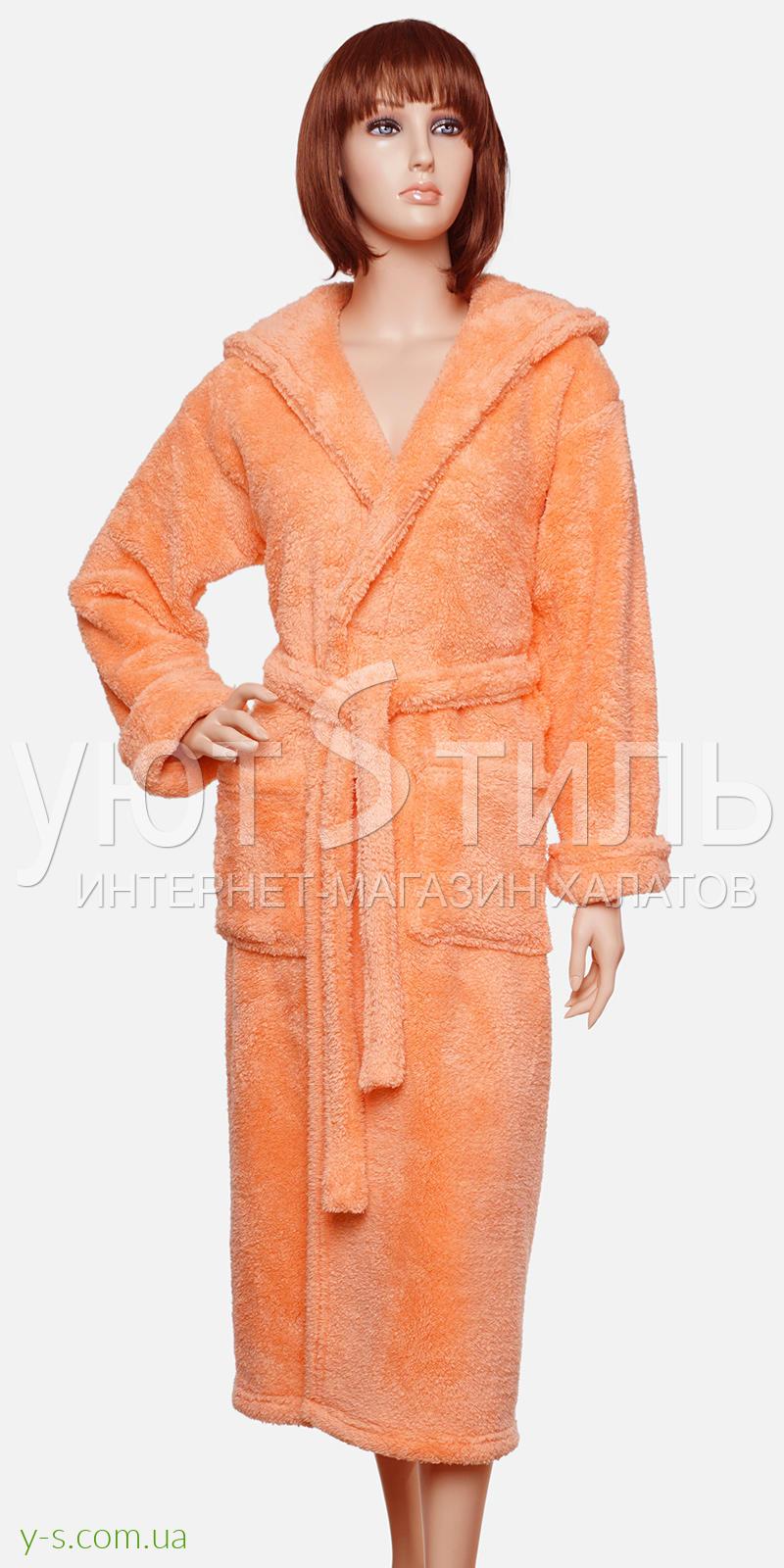 Жіночий пухнастий халат помаранчевого кольору WM2011