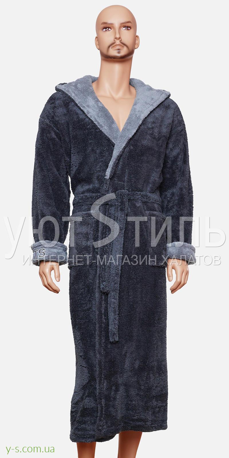 Мужской халат серого цвета WM2014 с надписью 